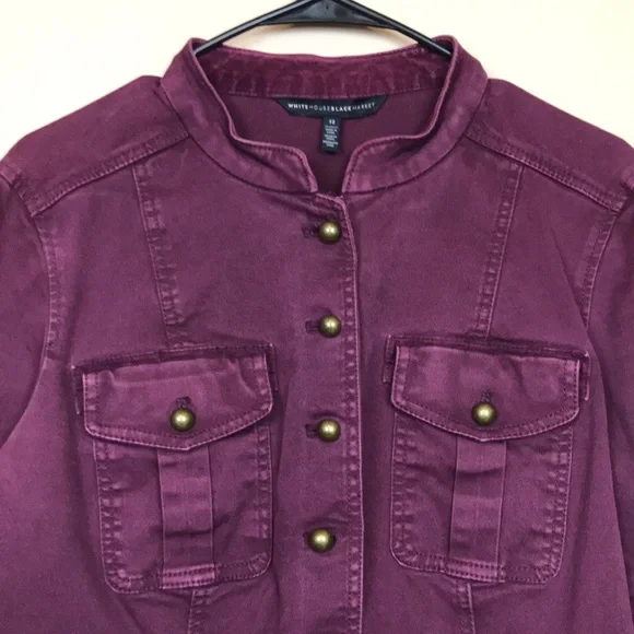 White House Black Market Women’s Purple Denim Utility Button-Up Jean Jacket - Picture 2 of 9
